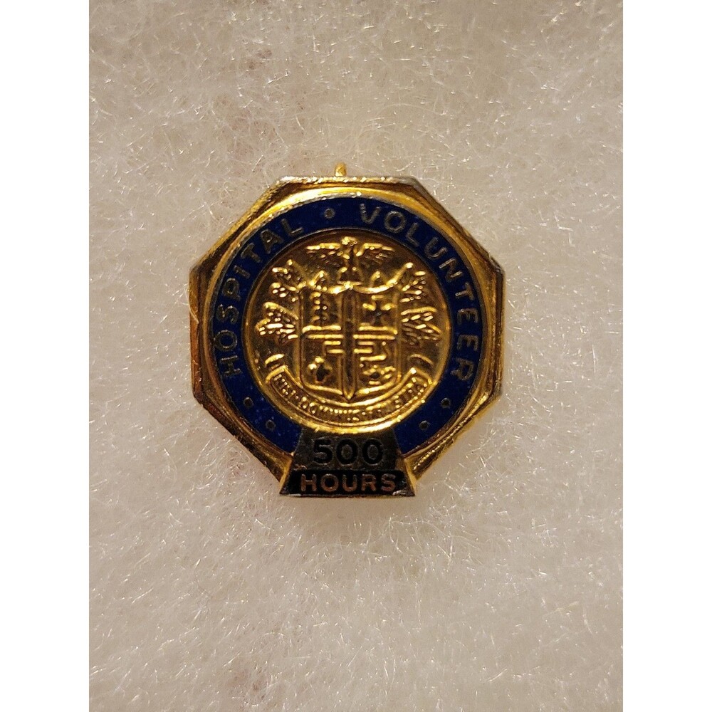 500 Hours Hospital Volunteer Service Award Lapel Pin Blue Gold Color Metal Vtg